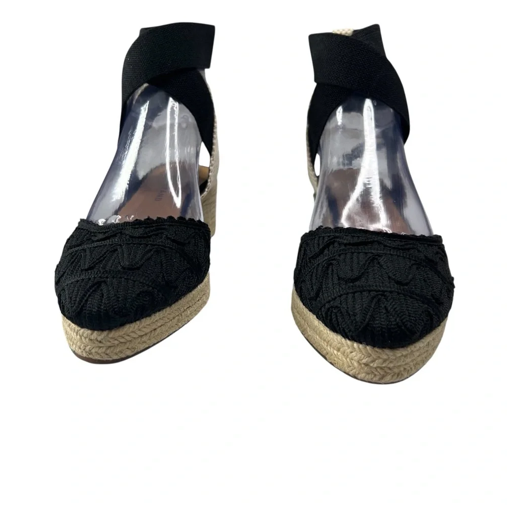 Lucky Brand Macrame Espadrille Wedge Sandals Size 7.5 Luvnia Black Bohemian